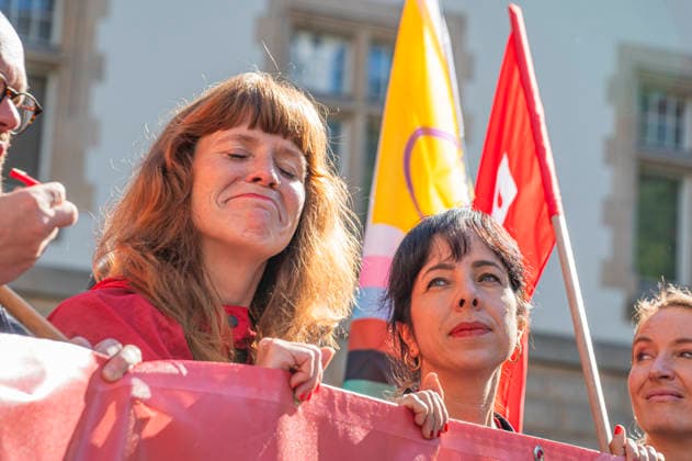 Kerstin Wolter, Elif Eralp, Ines Schwerdtner, EUR, Germany, Berlin, September 26, 2026 Kerstin Wolter, Elif Eralp, Ines Schwerdtner Die Linke Party bloc Nationwide social protests organized by the DGB and its member unions under the slogan You’ve Earned It: Your Work, Your Health, Your Pension