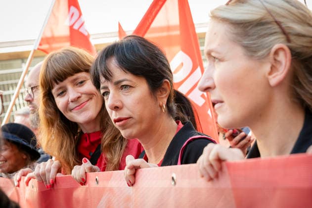 Kerstin Wolter, Elif Eralp, Ines Schwerdtner, EUR, Germany, Berlin, September 26, 2026 Kerstin Wolter, Elif Eralp, Ines Schwerdtner Die Linke Party bloc Nationwide social protests organized by the DGB and its member unions under the slogan You’ve Earned It: Your Work, Your Health, Your Pension