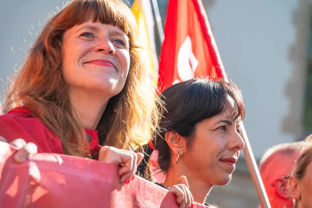 Kerstin Wolter, Elif Eralp, Ines Schwerdtner, EUR, Germany, Berlin, September 26, 2026 Kerstin Wolter, Elif Eralp, Ines Schwerdtner Die Linke Party bloc Nationwide social protests organized by the DGB and its member unions under the slogan You’ve Earned It: Your Work, Your Health, Your Pension