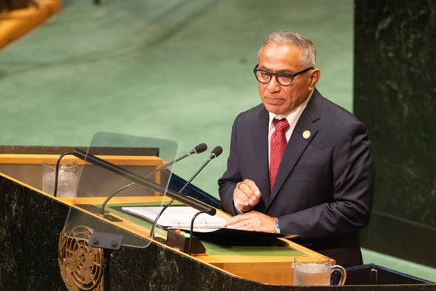 September 26, 2026, New York City, USA: Belize Prime Minister John Briceno addresses delegates during the General Debate of the 81st session of the United Nations General Assembly at the UN Headquarters in New York City. New York City USA - ZUMAl194 20260926_zip_l194_011 Copyright: xMarekxLadzinskix