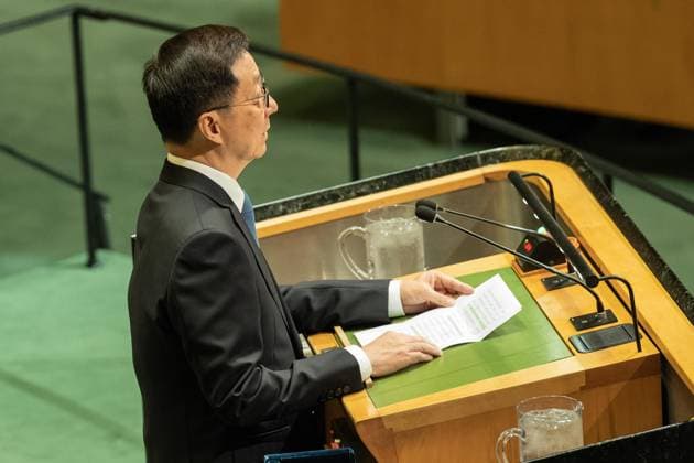 September 26, 2026, Bronx, New York, USA: Vice President of People s Republic of China Han Zheng speaks during General Debates on day 5 of UN General Assembly 81 at UN headquarters in New York, NY on September 26, 2026. Bronx USA - ZUMAr339 20260926_znp_r339_010 Copyright: xLevxRadinx