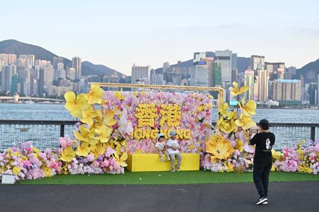 RECORD DATE NOT STATED Hong Kong Daily life Visitors posing photo with decoration in Hung Hom New Waterfront, the day after the Mid-Autumn Festival on September 26, 2026 in Hong Kong. (Photo by Kobe Li Nexpher Images) Hong Kong