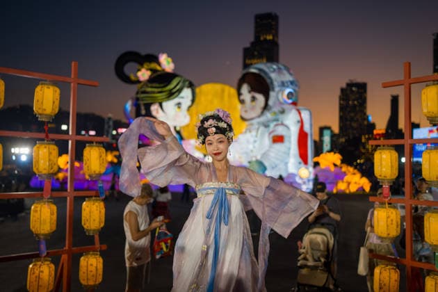 Hong Kong Daily Life A woman dress in hanfu performing a dance on September 26, 2026 in Hong Kong. (Photo by Vernon Yuen Nexpher Images) HONG KONG