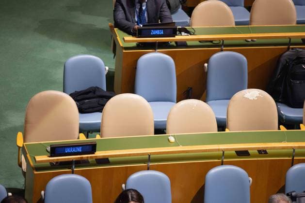 September 26, 2026, New York City, USA: Empty seats of the Ukrainian delegation are seen during Russian Foreign Minister Sergey Lavrov s address to the General Debate of the 81st session of the United Nations General Assembly at the UN Headquarters in New York City. New York City USA  - ZUMAl194 20260926_zip_l194_034 Copyright: xMarekxLadzinskix