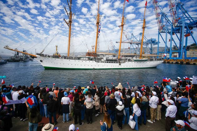 Valparaíso, September 26, 2026: The training ship Esmeralda arrived at the Navy’s breakwater, following its 70th training cruise, with a crew of 269 sailors who sailed for nearly 6 months. Manuel Lema Aton, Chile; Valparaíso, Chile. Aton 1194231  Copyright: MANUELxLEMA ATONxCHILE