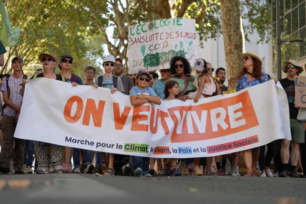 Climate and social justice march held in Lyon LYON, FRANCE - SEPTEMBER 26: Thousands of people take part in a march for climate, peace and social justice in Lyon, France, on September 26, 2026. The family-friendly procession sets off from Place Jean-Mace toward the banks of the Rhone. Organizers say nearly 10,000 people join the march, while the prefecture puts the figure at 5,000. Mathieu Prudhomme Anadolu Lyon France. Editorial use only. Please get in touch for any other usage.  Copyright: x2026xAnadoluxMathieuxPrudhommex