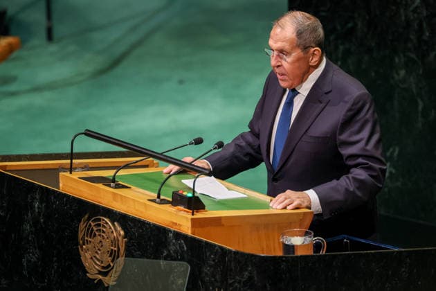 USA, NEW YORK New York City - SEPTEMBER 26, 2026: Russia s Foreign Minister Sergei Lavrov speaks at a General Debate of the 81st Session of the UN General Assembly, during the 2026 High-Level Week New York City USA  - ZUMAt113 20260926_zaa_t113_250 Copyright: xAlexanderxShcherbakx