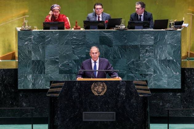 USA, NEW YORK New York City - SEPTEMBER 26, 2026: Russia s Foreign Minister Sergei Lavrov speaks at a General Debate of the 81st Session of the UN General Assembly, during the 2026 High-Level Week New York City USA  - ZUMAt113 20260926_zaa_t113_255 Copyright: xAlexanderxShcherbakx