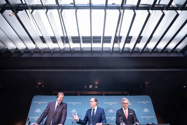 Jim O’Callaghan, Minister for the Interior of the Republic of Ireland and President of the Council of the European Union; Alexander Dobrindt, German Federal Minister of the Interior; Magnus Brunner, EU Commissioner for Home Affairs and Migration (from left) delivering the opening remarks at the 2nd Munich Migration Meeting—a gathering of European ministers on the