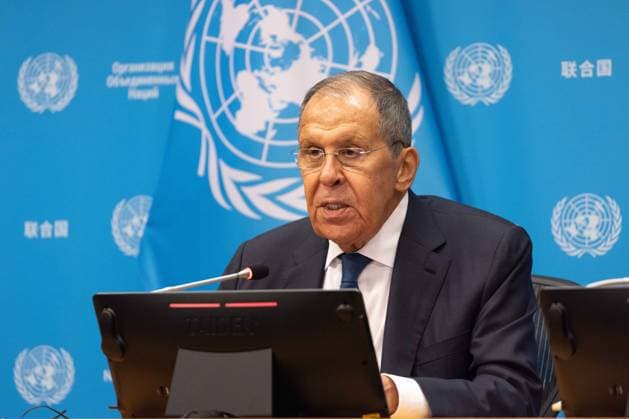 September 26, 2026, New York City, USA: Russian Foreign Minister Sergey Lavrov speaks during a press briefing following his address to the 81st session of the United Nations General Assembly at the UN Headquarters in New York City. New York City USA - ZUMAl194 20260926_zip_l194_057 Copyright: xMarekxLadzinskix