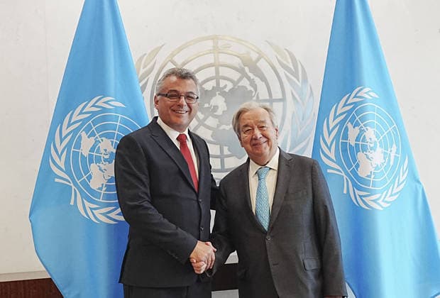 TRNC President Erhurman - UN Secretary-General Guterres meeting in New York NEW YORK, UNITED STATES - SEPTEMBER 26: President of the Turkish Republic of Northern Cyprus (TRNC) Tufan Erhurman (L) meets with UN Secretary-General Antonio Guterres (R) where he is visiting to hold meetings as part of the high-level week of the 81st United Nations General Assembly, in New York, United States, on September 26, 2026. Selcuk Acar Anadolu New York United States. Editorial use only. Please get in touch for any other usage.  Copyright: x2026xAnadoluxSelcukxAcarx
