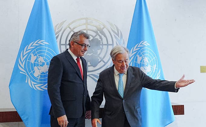 TRNC President Erhurman - UN Secretary-General Guterres meeting in New York NEW YORK, UNITED STATES - SEPTEMBER 26: President of the Turkish Republic of Northern Cyprus (TRNC) Tufan Erhurman (L) meets with UN Secretary-General Antonio Guterres (R) where he is visiting to hold meetings as part of the high-level week of the 81st United Nations General Assembly, in New York, United States, on September 26, 2026. Selcuk Acar Anadolu New York United States. Editorial use only. Please get in touch for any other usage.  Copyright: x2026xAnadoluxSelcukxAcarx