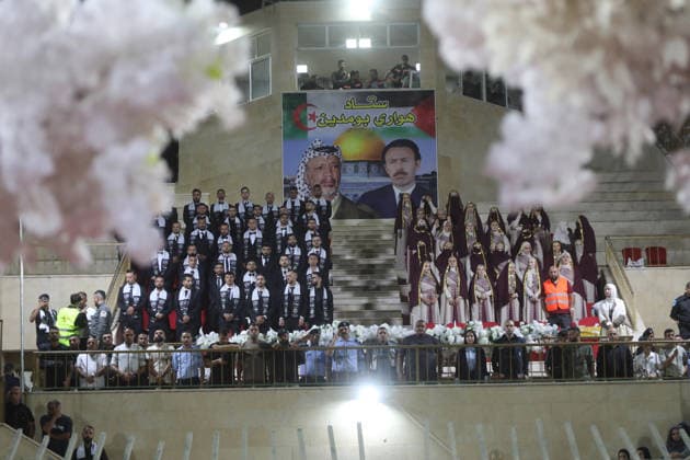 Mass Wedding Brings Together 44 Couples in Dura Brides and grooms take part in a mass wedding ceremony for 44 couples in Dura, near the West Bank city of Hebron, on September 26, 2026. Thousands of family members, residents and friends attended the celebration to mark the weddings. Photo by Mamoun Wazwaz apaimages Hebron West Bank Palestinian Territory 260926_Hebron_MW_1_00(35) Copyright: xapaimagesxMamounxWazwazx xapaimagesx