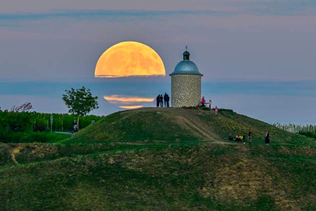 Full Moon over the Chapel of Sts. Cyril and Methodius, Wenceslas, and Urban on Hradistek near Velke Bilovice, Czech republic, on September 26, 2026. (CTKxPhoto VaclavxSalek) CTKPhotoP2026092605603  CTKPhotoP2026092605603