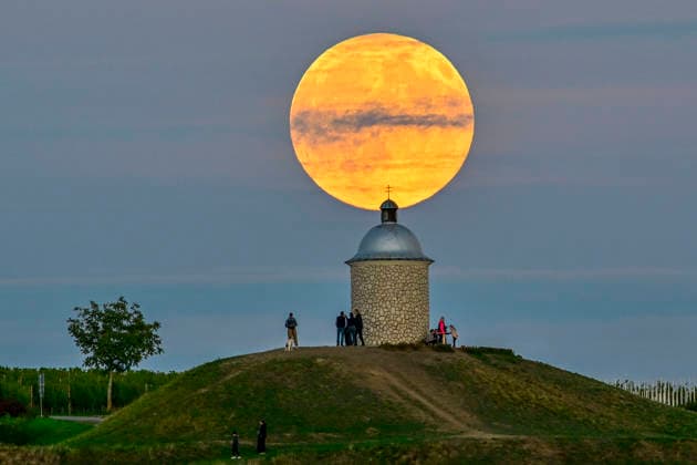 Full Moon over the Chapel of Sts. Cyril and Methodius, Wenceslas, and Urban on Hradistek near Velke Bilovice, Czech republic, on September 26, 2026. (CTKxPhoto VaclavxSalek) CTKPhotoP2026092605606  CTKPhotoP2026092605606