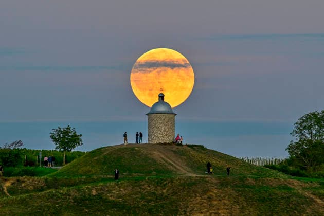 Full Moon over the Chapel of Sts. Cyril and Methodius, Wenceslas, and Urban on Hradistek near Velke Bilovice, Czech republic, on September 26, 2026. (CTKxPhoto VaclavxSalek) CTKPhotoP2026092605609  CTKPhotoP2026092605609