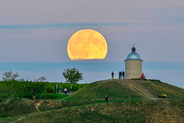 Full Moon over the Chapel of Sts. Cyril and Methodius, Wenceslas, and Urban on Hradistek near Velke Bilovice, Czech republic, on September 26, 2026. (CTKxPhoto VaclavxSalek) CTKPhotoP2026092605610  CTKPhotoP2026092605610
