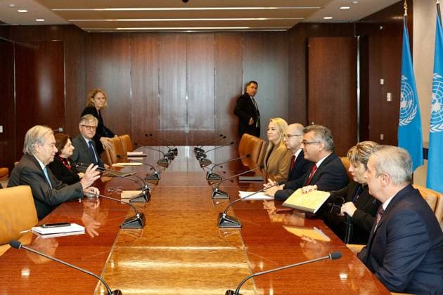 Tufan Erhurman - Antonio Guterres meeting in New York NEW YORK, USA - SEPTEMBER 26: President of the Turkish Republic of Northern Cyprus (TRNC) Tufan Erhurman meets with United Nations (UN) Secretary-General Antonio Guterres in New York, United States, on September 26, 2026, during his visit to attend meetings held as part of the High-Level Week of the 81st session of the UN General Assembly. Sumeyye Dilara Dincer Anadolu New York United States. Editorial use only. Please get in touch for any other usage.  Copyright: x2026xAnadoluxSumeyyexDilaraxDincerx