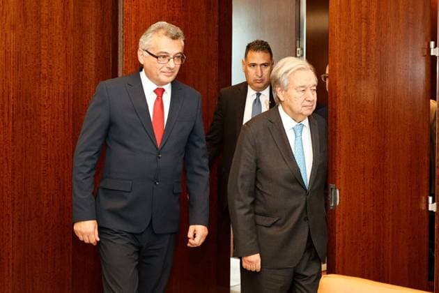 Tufan Erhurman - Antonio Guterres meeting in New York NEW YORK, USA - SEPTEMBER 26: President of the Turkish Republic of Northern Cyprus (TRNC) Tufan Erhurman meets with United Nations (UN) Secretary-General Antonio Guterres in New York, United States, on September 26, 2026, during his visit to attend meetings held as part of the High-Level Week of the 81st session of the UN General Assembly. Sumeyye Dilara Dincer Anadolu New York United States. Editorial use only. Please get in touch for any other usage.  Copyright: x2026xAnadoluxSumeyyexDilaraxDincerx