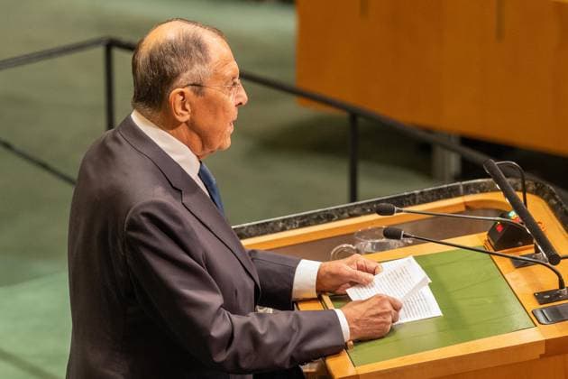September 26, 2026, Bronx, New York, USA: Minister of Foreign Affairs of Russian Federation Sergey Lavrov speaks during General Debates on day 5 of UN General Assembly 81 at UN headquarters in New York, NY on September 26, 2026. Bronx USA - ZUMAr339 20260926_znp_r339_034 Copyright: xLevxRadinx