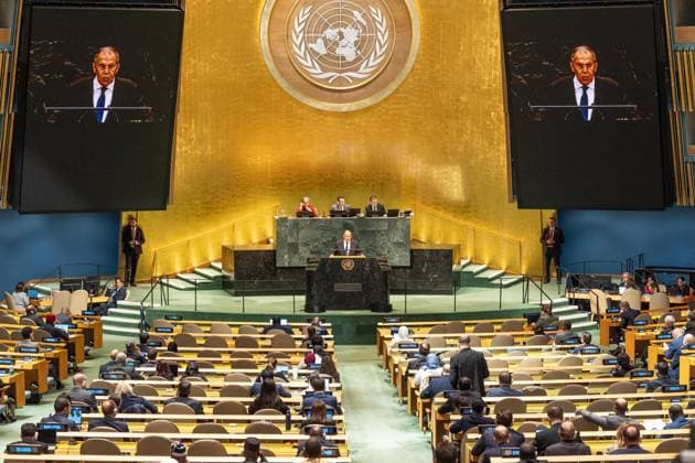 September 26, 2026, Bronx, New York, USA: Minister of Foreign Affairs of Russian Federation Sergey Lavrov speaks during General Debates on day 5 of UN General Assembly 81 at UN headquarters in New York, NY on September 26, 2026. Bronx USA - ZUMAr339 20260926_znp_r339_036 Copyright: xLevxRadinx