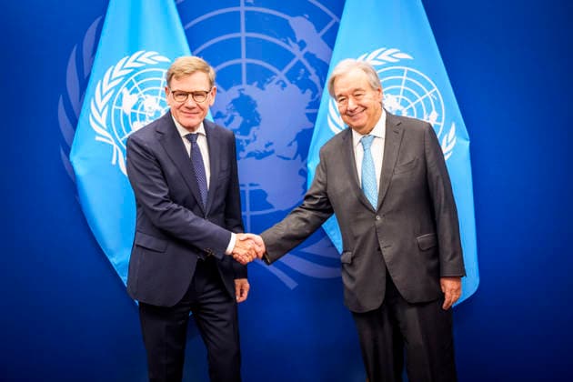 German Foreign Minister Johann Wadephul meets with UN Secretary-General Guterres at the UN General Assembly in New York, September 26, 2026, at UN Headquarters. Photographed on behalf of the Federal Foreign Office, New York, New York Copyright: xDominikxButzmannx