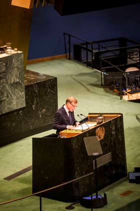 German Foreign Minister Johann Wadephul delivering his speech to the UN General Assembly in New York, September 26, 2026, at UN Headquarters. Photographed on behalf of the Federal Foreign Office, New York, New York Copyright: xDominikxButzmannx