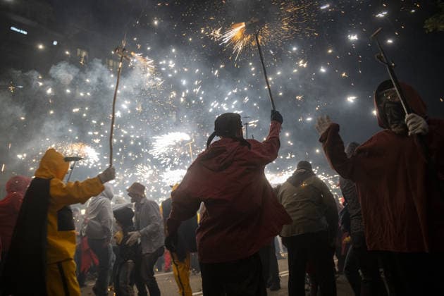 Barcelona holds correfoc fire parade for La Merce festivities BARCELONA, SPAIN - SEPTEMBER 26: Barcelona’s Passeig de Gracia hosts the La Merce correfoc, a parade featuring devils and fantastical creatures carrying pyrotechnics as part of the city’s festivities in Barcelona, Spain on September 26, 2026. The correfoc is a Catalan folk celebration in which groups dressed as devils move through the streets, releasing showers of sparks from pyrotechnic devices as some spectators dance and walk alongside them. Its current format emerged during La Merce in 1979, when spectators spontaneously joined a parade of dragons and devils. Rooted in older traditions involving fire and folk culture, the practice later spread across Catalonia. Lorena Sopena  Copyright: x2026xAnadoluxLorenaxSopenaxLopezx