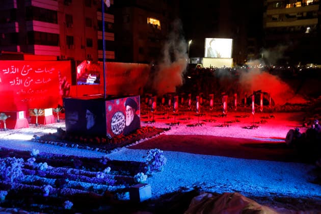 September 26, 2026, Beirut, Beirut, lebanon: Hezbollah supporters gather at the site in Beirut where former Hezbollah Secretary-General Hassan Nasrallah was assassinated, on the eve of the second anniversary of his assassination. Beirut lebanon - ZUMAb339 20260926_znp_b339_004 Copyright: xAbdulxKaderxAlxBayx