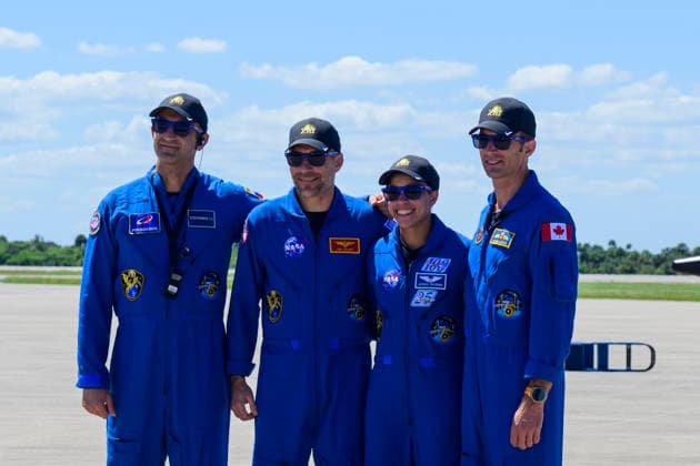 September 26, 2026, Merritt Island, Florida, USA: (L-R) Roscosmos cosmonaut SERGEY TETERYATNIKOV, NASA astronaut LUKE DELANEY, NASA astronaut JESSICA WATKINS, and Canadian Space Agency (CSA) astronaut JOSHUA KUTRYK pose for a photo at the Launch and Landing Facility at NASAâ€⠢s Kennedy Space Center in Florida on Sept. 26, 2026. NASAâ€⠢s Crew-13 mission is scheduled to launch at 11:10 a.m. EDT on Oct. 1, 2026, from Space Launch Complex-40 (SLC-40) at Cape Canaveral Space Force Station to the International Space Station. Merritt Island USA - ZUMAb268 20260926_znp_b268_002 Copyright: xJenniferxBriggsx