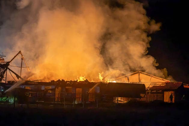 Flames Leaping from Equestrian Facility: Major Fire Near Tübingen-Pfrondorf; Large-Scale Operation on Saturday Evening in Tübingen-Pfrondorf An agric Copyright: x xonw-imagesx xDanielxKesslerx