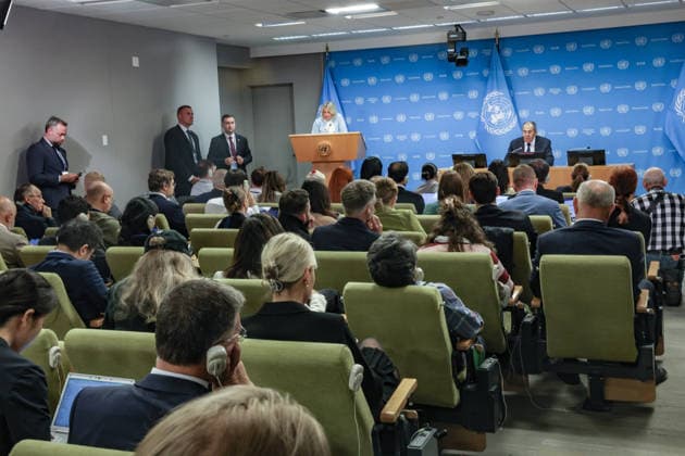 September 26, 2026, New York, New York, United States: Journalists attend a press conference by Russian Foreign Minister SERGEY LAVROV at the UN following his address to the General Debate of UNGA81, as he fields questions on Ukraine, international security and RussiaÃ¢â‚¬â ¢s relations with the United States and Europe. New York United States - ZUMAo116 20260926_znp_o116_089 Copyright: xBiancaxOterox