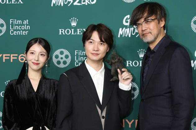 NEW YORK, NY - SEPTEMBER 26: Minami Hamabe, RyÃ»nosuke Kamiki, Takashi Yamazaki at the Godzilla Minus Zero Red Carpet during the 64th New York Film Festival at Alice Tully Hall, Lincoln Center on September 26, 2026 in New York City. Copyright: xRWx