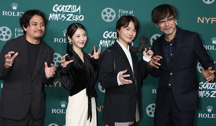 NEW YORK, NY - SEPTEMBER 26: Kazuaki Kishida, Minami Hamabe, RyÃ»nosuke Kamiki and Takashi Yamazaki at the Godzilla Minus Zero Red Carpet during the 64th New York Film Festival at Alice Tully Hall, Lincoln Center on September 26, 2026 in New York City. Copyright: xRWx