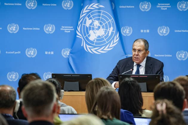September 26, 2026, New York, New York, United States: Russian Foreign Minister SERGEY LAVROV speaks during a press conference at the UN following his address to the General Debate of the 81st UN General Assembly, taking questions on RussiaÃ¢â‚¬â ¢s foreign policy amid continuing tensions over Ukraine, European security and relations with the United States. New York United States - ZUMAo116 20260926_znp_o116_072 Copyright: xBiancaxOterox