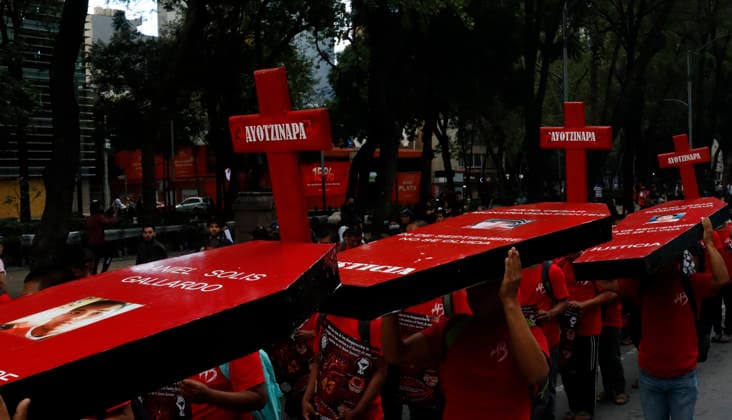 September 26, 2026, Mexico City, Mexico City, mexico: Parents of the 43 Ayotzinapa student-teachers are leading the march marking 12 years since the students disappearance. Chanting They were taken alive, we want them back alive! and carrying photographs of the students, hundreds of people are marching from the Angel of Independence to the ZoÂ³calo. Mexico City mexico - ZUMAt178 20260926_zip_t178_013 Copyright: xNadiaxTecuapetlax