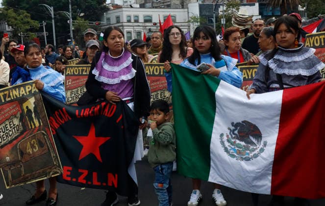 September 26, 2026, Mexico City, Mexico City, mexico: Parents of the 43 Ayotzinapa student-teachers are leading the march marking 12 years since the students disappearance. Chanting They were taken alive, we want them back alive! and carrying photographs of the students, hundreds of people are marching from the Angel of Independence to the ZoÂ³calo. Mexico City mexico - ZUMAt178 20260926_zip_t178_015 Copyright: xNadiaxTecuapetlax