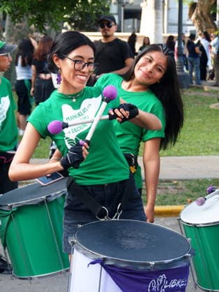 September 26, 2026, Lima, Lima, Peru: Group of women playing drums when on International Safe Abortion Day hundreds of women, wearing green scarf, carry out a demonstration demanding legal, safe, and free abortion in Peru, as part of the comprehensive health of girls, adolescents, women, and anyone with the possibility of gestating. Abortion in Peru, a conservative country, is illegal and punishable Lima Peru - ZUMAg240 20260926_zip_g240_009 Copyright: xCarlosxGarciaxGranthonx