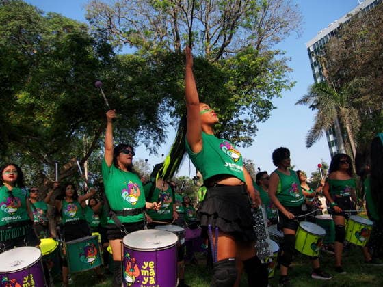 September 26, 2026, Lima, Lima, Peru: Group of women playing drums when on International Safe Abortion Day hundreds of women, wearing green scarf, carry out a demonstration demanding legal, safe, and free abortion in Peru, as part of the comprehensive health of girls, adolescents, women, and anyone with the possibility of gestating. Abortion in Peru, a conservative country, is illegal and punishable Lima Peru - ZUMAg240 20260926_zip_g240_005 Copyright: xCarlosxGarciaxGranthonx