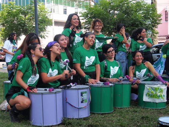 September 26, 2026, Lima, Lima, Peru: Group of women playing drums when on International Safe Abortion Day hundreds of women, wearing green scarf, carry out a demonstration demanding legal, safe, and free abortion in Peru, as part of the comprehensive health of girls, adolescents, women, and anyone with the possibility of gestating. Abortion in Peru, a conservative country, is illegal and punishable Lima Peru - ZUMAg240 20260926_zip_g240_003 Copyright: xCarlosxGarciaxGranthonx