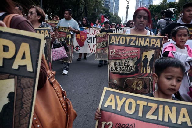 September 26, 2026, Mexico City, Cdmx, Mexico: Parents and relatives of the 43 students from the Raoºl Isidro Burgos Rural Teachers College in Ayotzinapa, Guerrero, marched to mark the 12th anniversary of their forced disappearanceâ€carried out by organized crime in collusion with local police and military forces between September 26 and 27, 2014. Hundreds of students from Ayotzinapa marched alongside activists and the parents of the missing students to demand clarity on the case, as the government has yet to provide precise information regarding the fate of the 43. The demonstration proceeded peacefully from the Angel of Independence monument to the city s Zo³calo; there, on a stage set up in front of the National Palace, the - ZUMAp204 20260926_zip_p204_021 Copyright: xJosuexPerezx