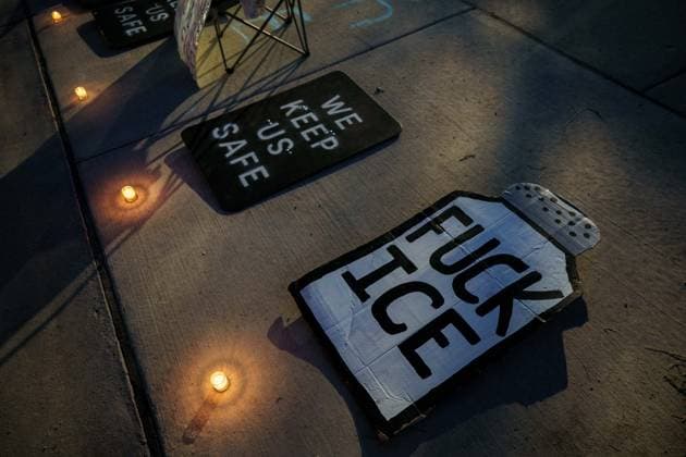 September 26, 2026, Broadview, Illinois, USA: Candles and shields on the sidewalk in front of the ICE Detention Facility in Broadview, during a vigil for the one year passed since Operation Midway Blitz in Chicagoland. The sign reads We Keep Us Safe Broadview USA - ZUMAr170 20260926_znp_r170_025 Copyright: xChrisxRihax