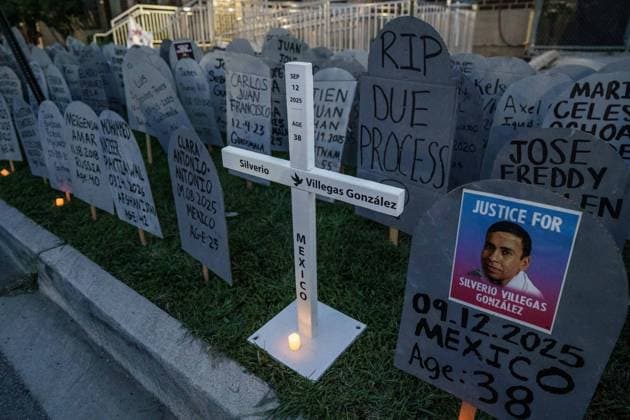 September 26, 2026, Broadview, Illinois, USA: One year after Operation Midway Blitz, cardboard gravestones for those killed by the agency or in their custody line the grass outside the ICE facility in Broadview, IL. Including a cross for 38-year-old Silverio Villegas GonzoÂ¡lez, shot and killed by an ICE agent in September of last year in Franklin Park, near Chicago. Broadview USA - ZUMAr170 20260926_znp_r170_018 Copyright: xChrisxRihax