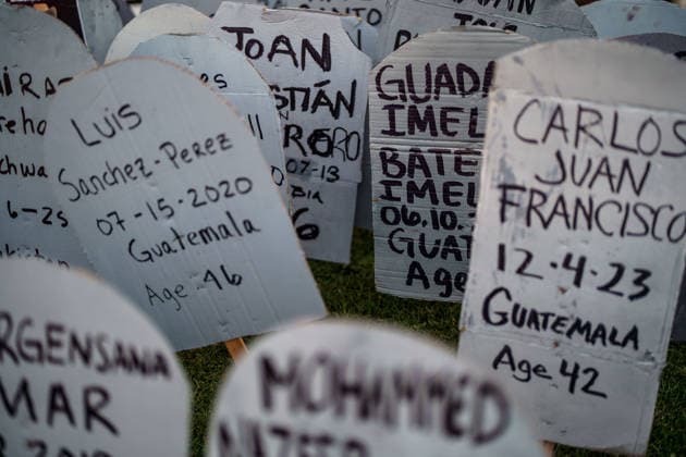 September 26, 2026, Broadview, Illinois, USA: One year after Midway Blitz, cardboard gravestones planted in the lawn outside the ICE Detention Facility in Broadview bearing the names of those killed in ICE operations around the country Broadview USA - ZUMAr170 20260926_znp_r170_007 Copyright: xChrisxRihax