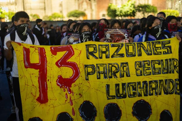 September 26, 2026, Mexico City, Mexico: Families of the 43 students from the Raul Isidro Burgos Rural Teachers College of Ayotzinapa, students and social organizations took part in a march from the Angel of Independence to the Zocalo in Mexico City, marking 12 years since the students disappeared in Iguala, Guerrero. Demonstrators demanded truth and justice. Mexico City Mexico - ZUMAl178 20260926_znp_l178_061 Copyright: xCristianxLeyvax