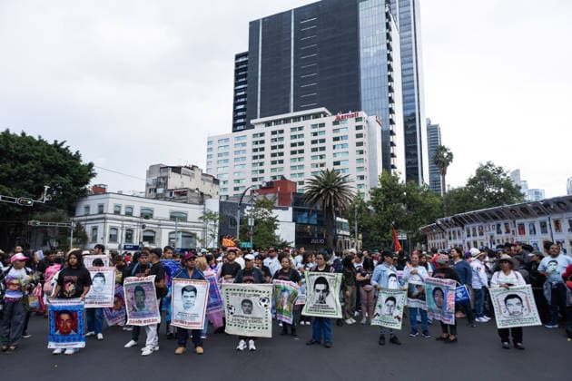 September 26, 2026, Mexico City, Mexico: Families of the 43 students from the Raul Isidro Burgos Rural Teachers College of Ayotzinapa, students and social organizations took part in a march from the Angel of Independence to the Zocalo in Mexico City, marking 12 years since the students disappeared in Iguala, Guerrero. Demonstrators demanded truth and justice. Mexico City Mexico - ZUMAl178 20260926_znp_l178_020 Copyright: xCristianxLeyvax