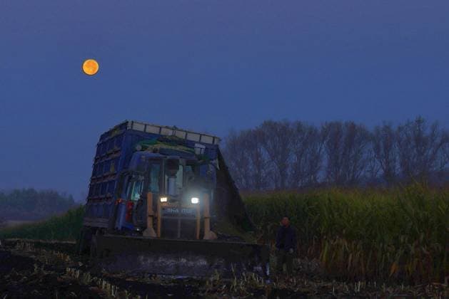 (260927) -- HARBIN, Sept. 27, 2026 -- This photo taken on Sept. 27, 2026 shows the full moon in the sky over Baiquan County, northeast China s Heilongjiang Province. (Photo by Xinhua) CHINA-HEILONGJIANG-MOON (CN) LyuxShuxin 