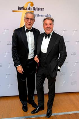 September 26, 2026, International Classical Music Festival Festival of Nations 2026, at the Kurhaus in Bad Wörishofen, Unterallgäu; prior to the opening concert featuring Sol Gabetta, VIP reception for guests of honor; singer Patrick Lindner (right) with her husband Peter Schäfer (left), September 26, 2026, Bad Wörishofen Classical Music Festival, September 26, 2026, Bad Wörishofen Classical Music Festi
