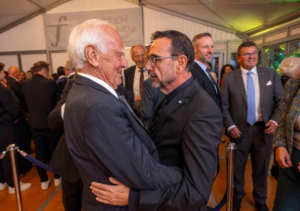 September 26, 2026, International Classical Music Festival Festival of Nations 2026, at the Kurhaus in Bad Wörishofen, Unterallgäu; prior to the opening concert featuring Sol Gabetta, VIP reception for guests of honor, Klaus Holetschek (right), CSU, with soccer legend Franz Bulle Roth of FC Bayern, September 26, 2026; Bad Wörishofen Classical Music Festival, September 26, 2026; Bad Wöris