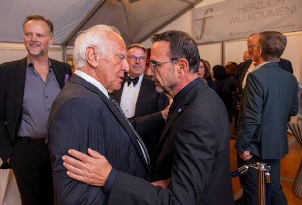 September 26, 2026, International Classical Music Festival Festival of Nations 2026, at the Kurhaus in Bad Wörishofen, Unterallgäu; prior to the opening concert featuring Sol Gabetta, VIP reception for guests of honor, Klaus Holetschek (right), CSU, with soccer legend Franz Bulle of FC Bayern, September 26, 2026; Bad Wörishofen Classical Music Festival, September 26, 2026; Bad Wörishofen